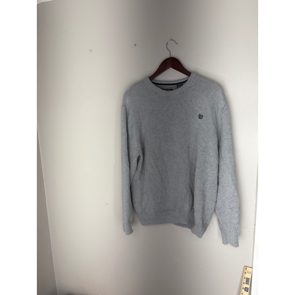 Chaps Mens XL Gray Cotton Knit Crewneck Sweater Long Sleeve Crest Logo